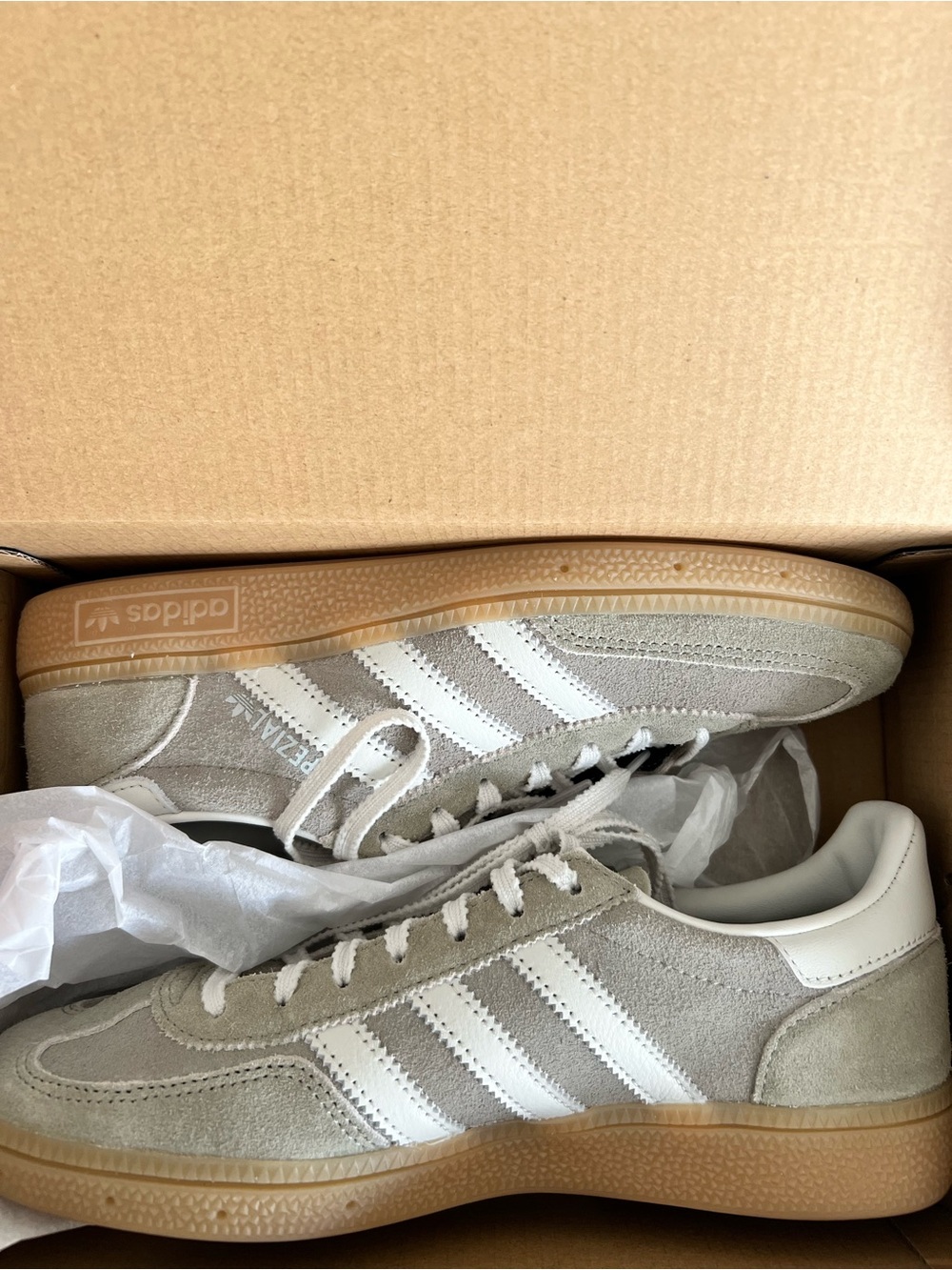 adidas Men’s Gazelle Sneakers in Gray Suede with White Stripes and Gum Sole